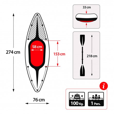 Kayak Insuflável Challenger K1 & 1 Remo + bomba - 274x76x33cm - INTEX - Image 4