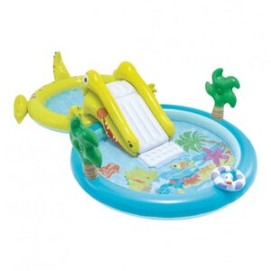 Centro de Jogos Insuflável Crocodilo e Aquático com Escorrega e Duas Piscinas - 132 e 180litros - INTEX