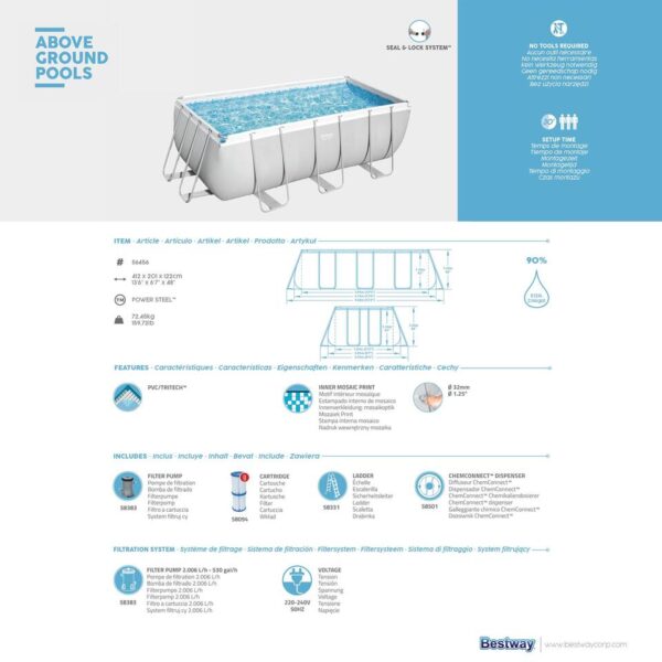 Piscina Power Steel Retangular 412x201x122 - Bestway - Image 7