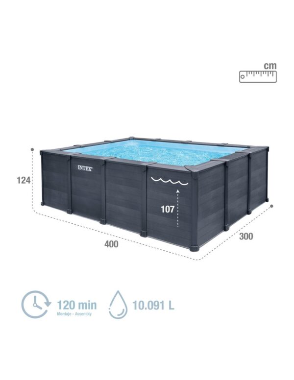 Piscina removível retangular Graphite Gray Panel 10.091 litros com estação de tratamento - Intex - Image 4