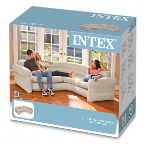 Sofá de Canto Insuflável 257x203x76cm Cor Creme INTEX - Image 3