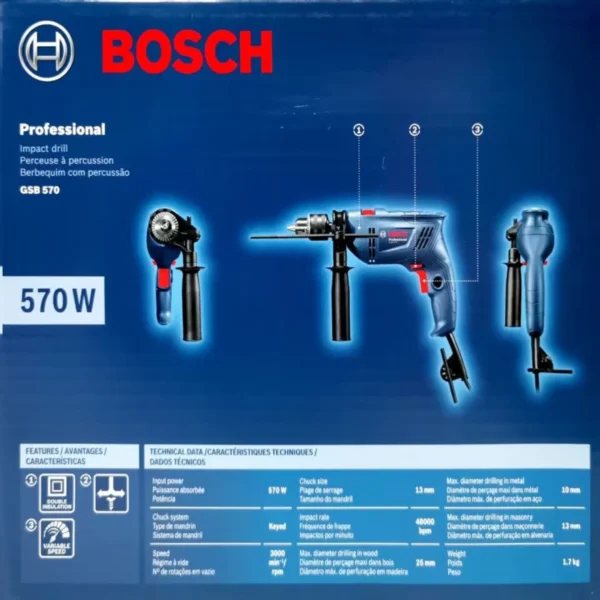 Berbequim c/ Percussão GSB 570W (6011B70K6) - Bosch Professional - Image 3
